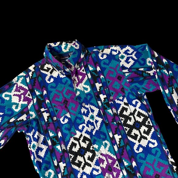 American Edition Other - Vintage Western Shirt Medium American Edition USA Aztec Cotton Teal Purple 1990s